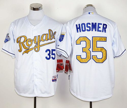 Royals #35 Eric Hosmer White 2015 World Series Champions Gold Program Stitched MLB Jersey - Click Image to Close